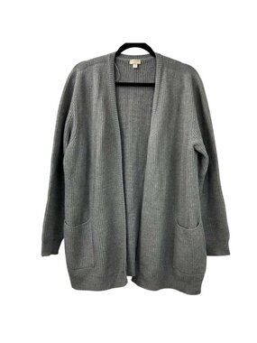 Hanro Knits Women’s Large Gray Cardigan 100% Wool Pockets Ribbed Knit Sweater